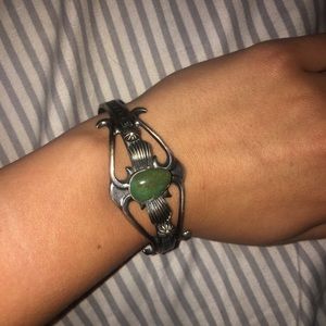 Sandcast Sterling and Turquoise Cuff